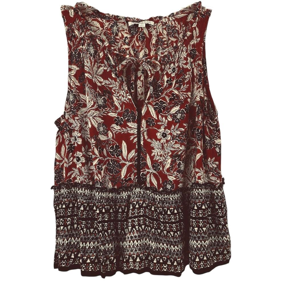 Patrons of Peace Women Sleeveless Floral Tank Top Brown Tribal Boho Size Small - Picture 1 of 6